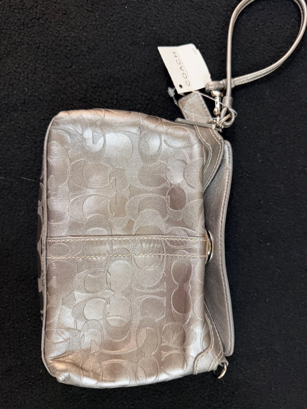 NWT vintage COACH Signature metallic dark silver wristlet clutch - Picture 2 of 7